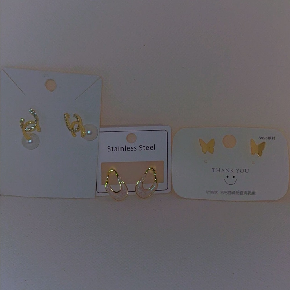 Fashion Jewelry Gold Pearl and Butterfly Earring Trio